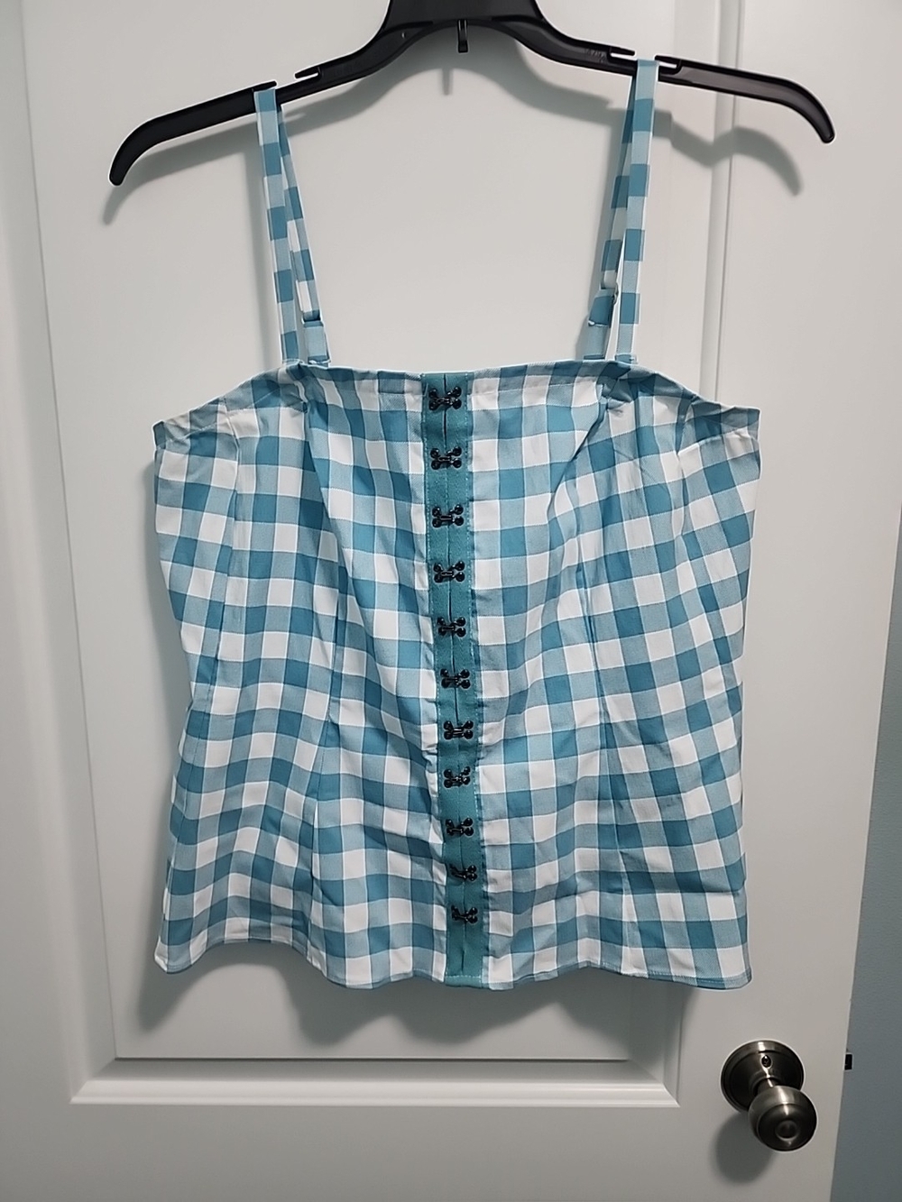 torrid Light Blue and White Gingham Hook-Front Cami